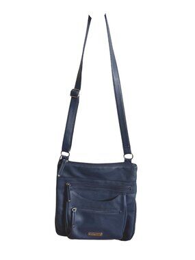 Rosetti Navy Faux Leather Crossbody Bag Multiple Zipper Pockets Adjustable Strap